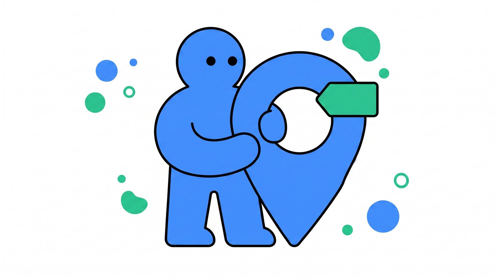 Ilustração: personagem segurando um pino de localização com uma etiqueta, representando a escolha da categoria principal