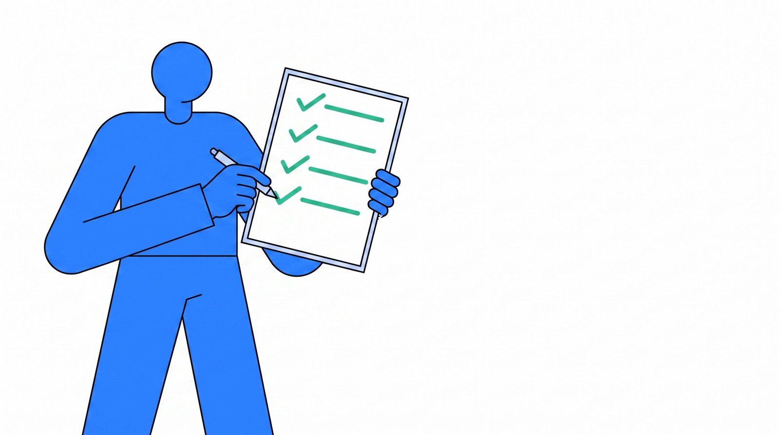 Ilustração: personagem segurando uma prancheta com checklist